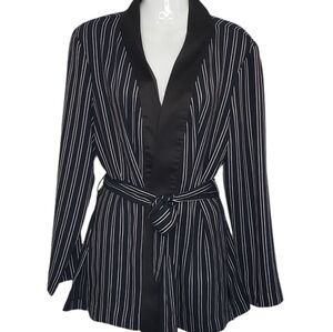 Zara Dark Navy White Striped Women's Relaxed Smoking Jacket Blazer Large